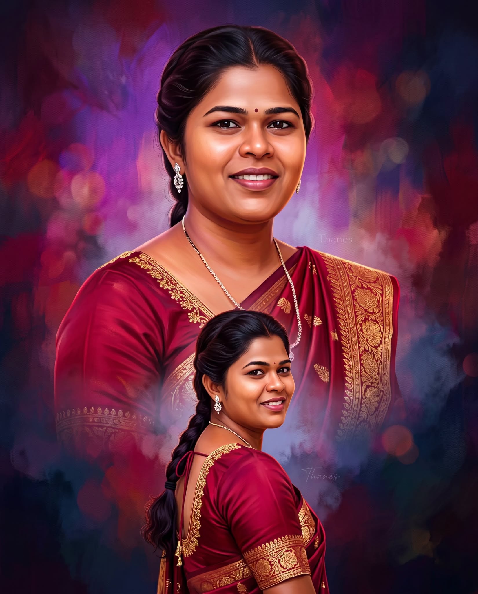 Crimson Elegance – Premium Digital Oil Painting Portrait