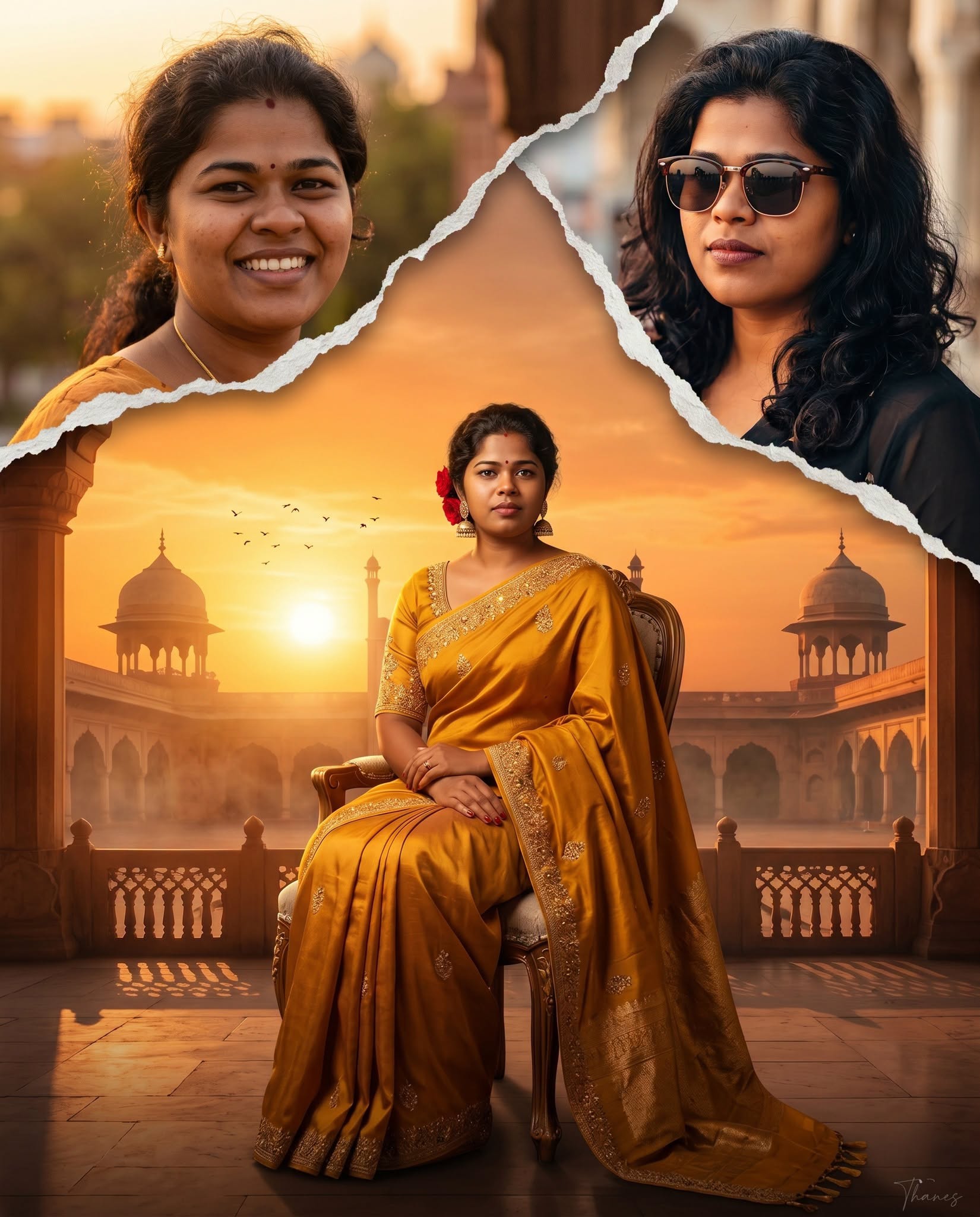 Royal Sunset Collage – Premium Torn Paper Cinematic Portrait