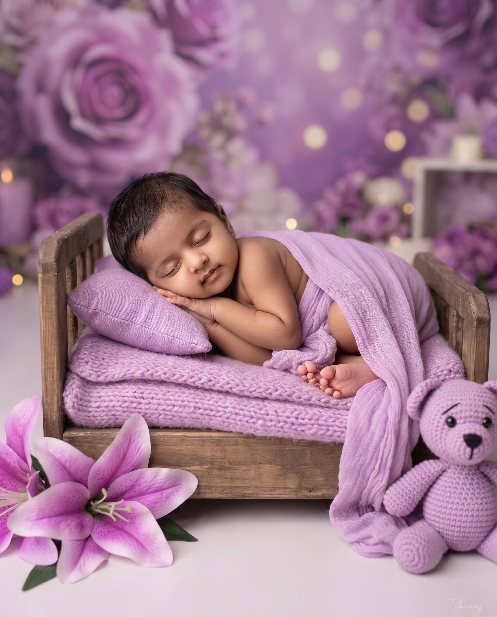 Ultra-Realistic Premium Purple Theme Newborn Baby Photography