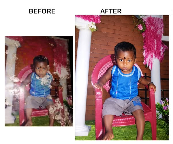 Photo Restoration Before & After/பழைய சேதமடைந்த புகைப்படத்தை AI மூலம் அழகாக மீட்டெடுத்தல்