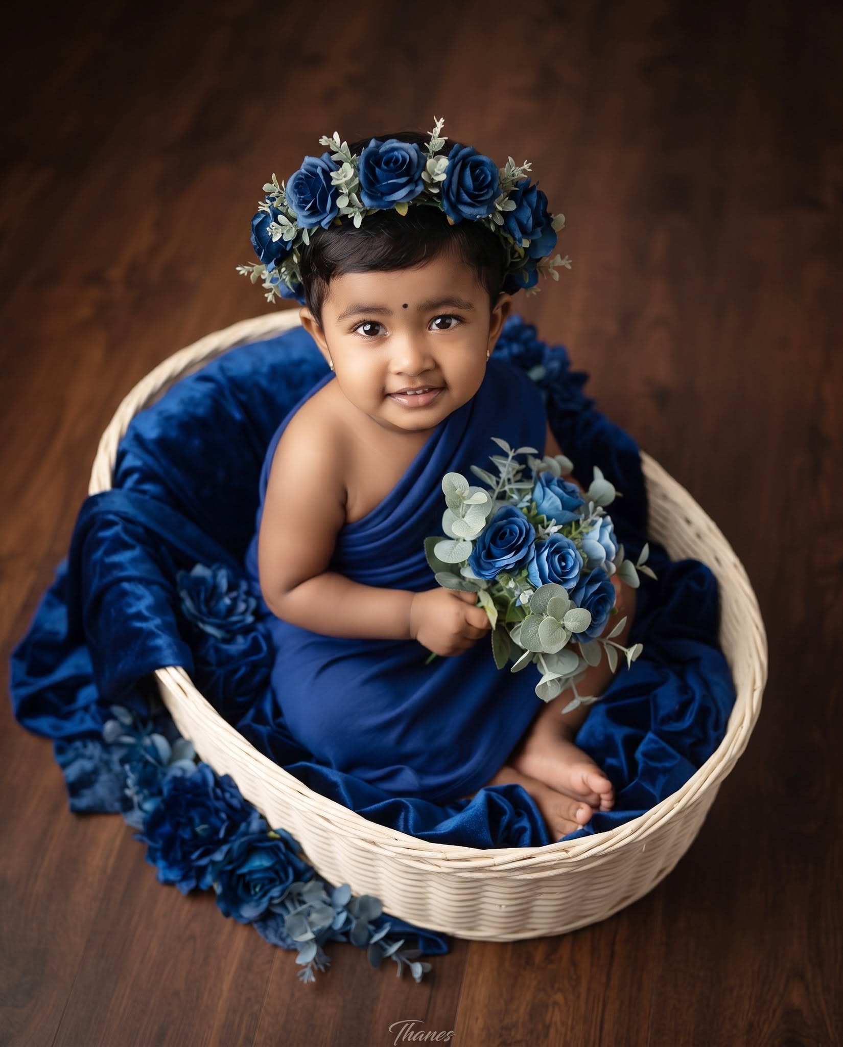 Royal Blue Luxury Newborn Portrait | Baby Basket Photography