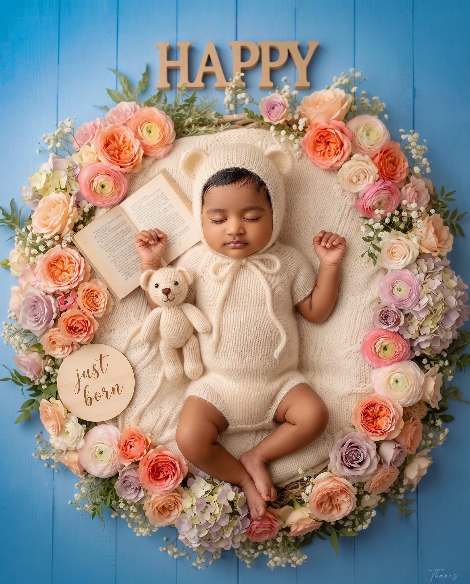 Newborn Floral Teddy Bear Portrait