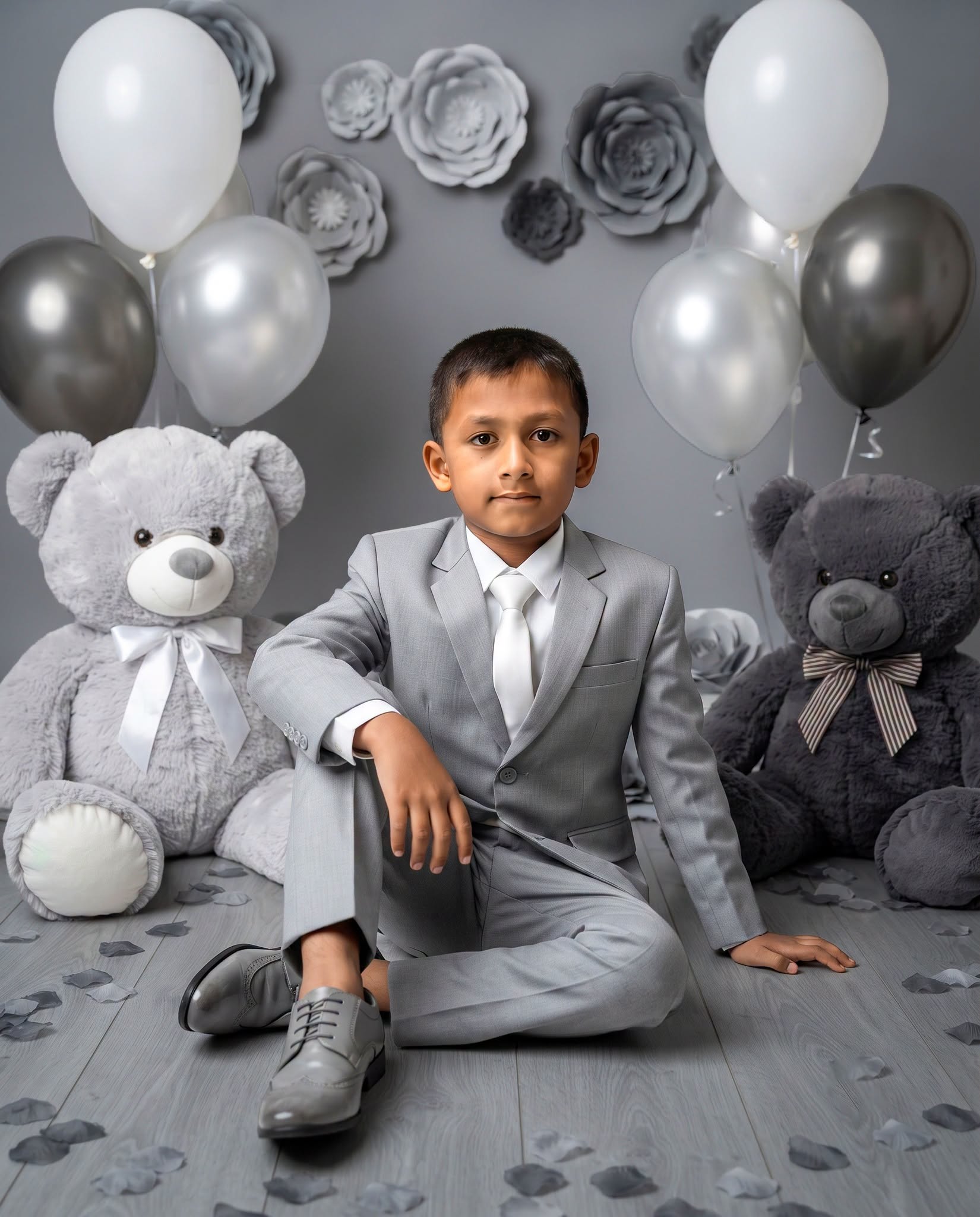 Luxury Grey Suit 2nd Birthday Baby Portrait