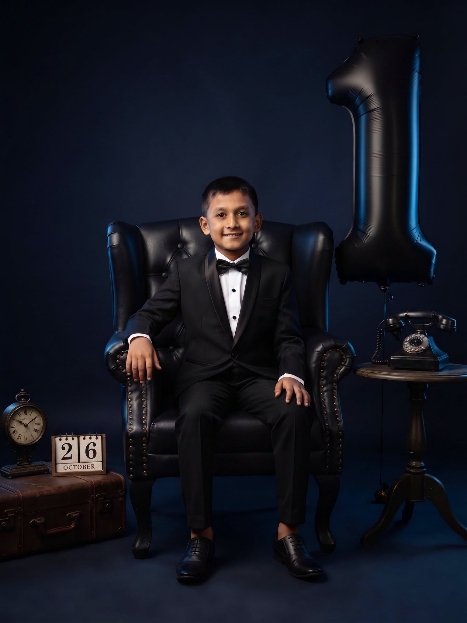 Luxury Black Tuxedo 1st Birthday Portrait