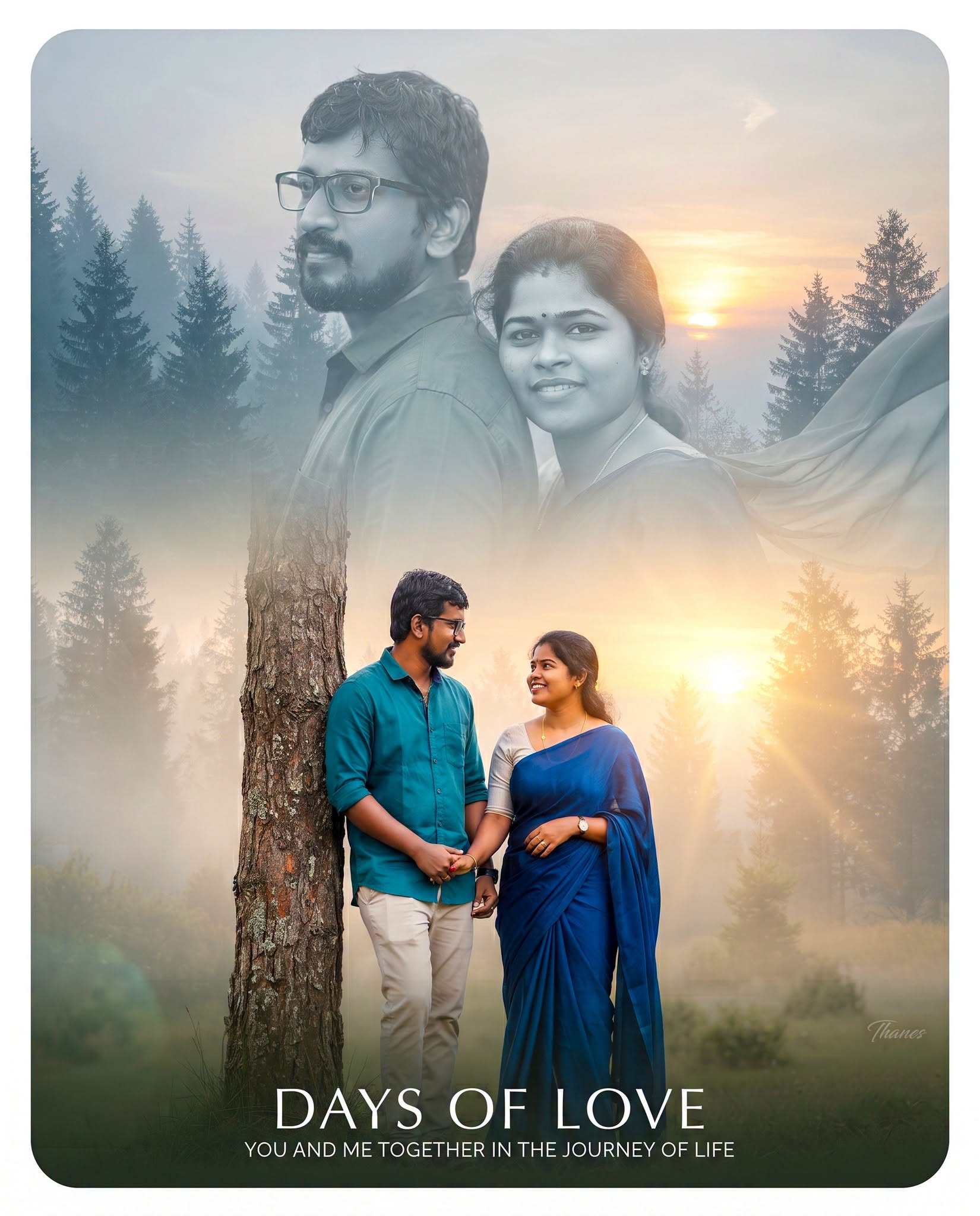 Cinematic Double-Exposure Romantic Couple Poster