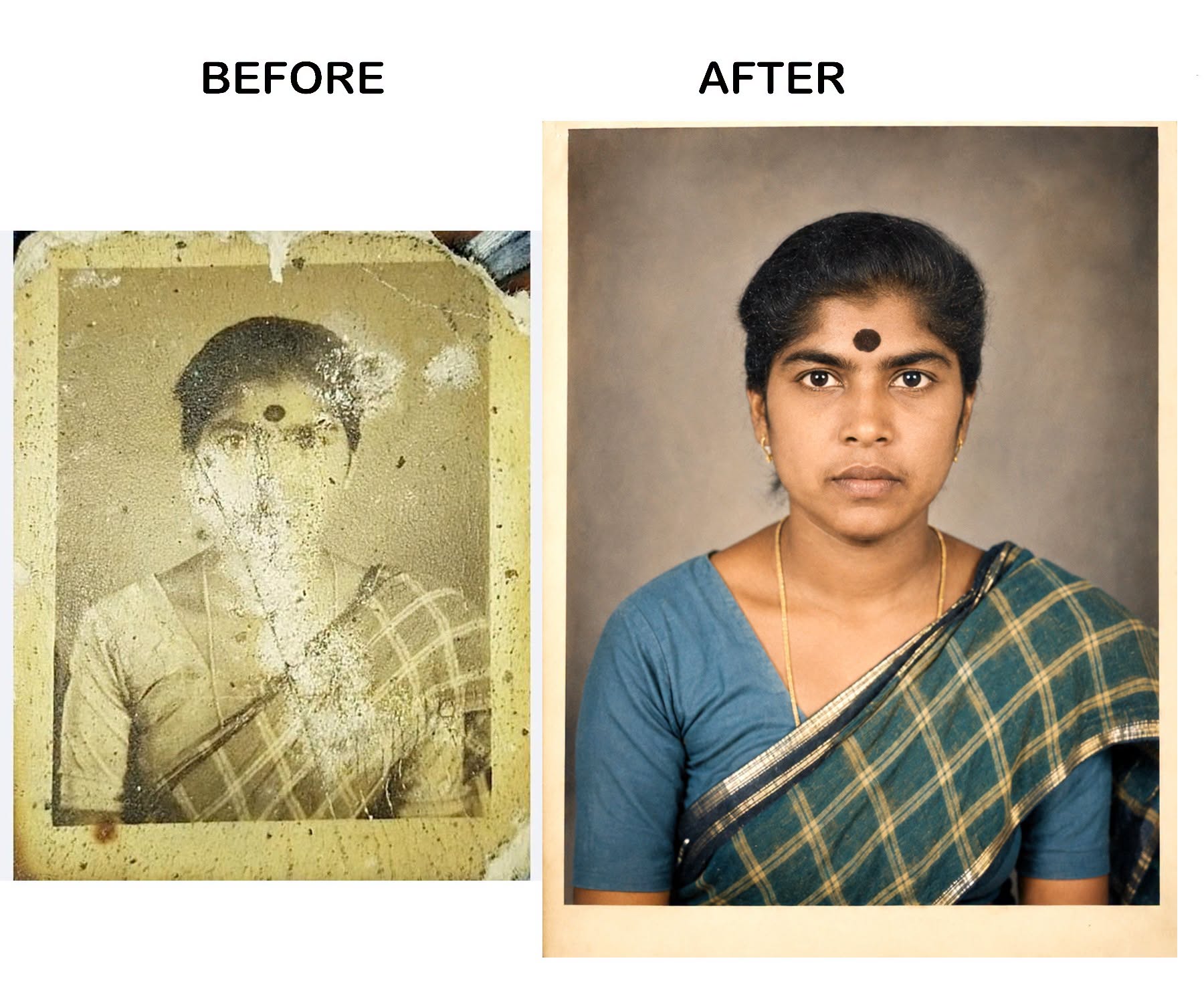Vintage Indian Woman Portrait Restoration