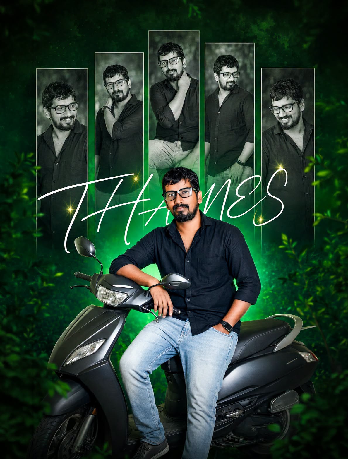Emerald Scooter Cinematic Portrait Poster