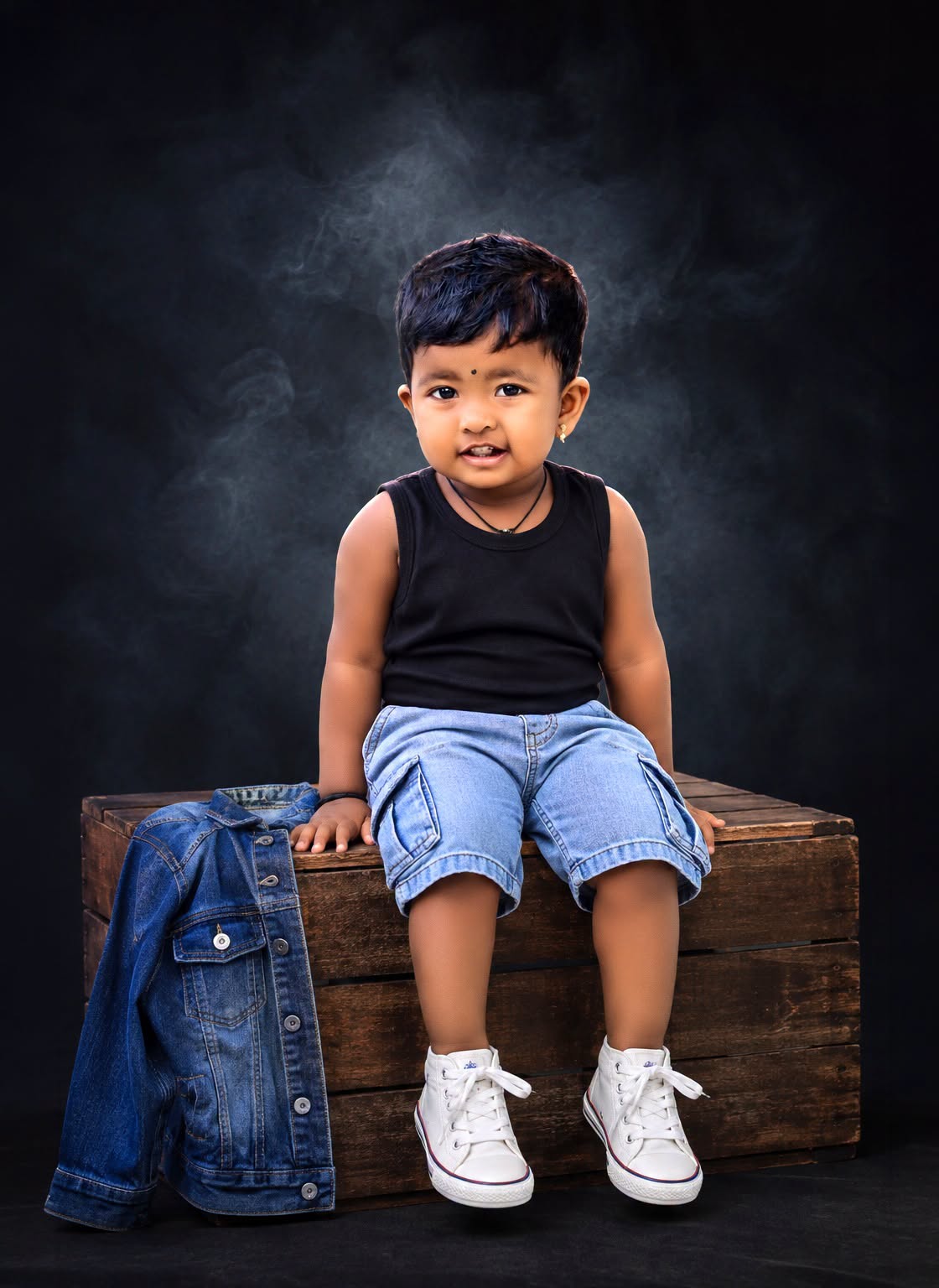 Rustic Denim Baby Studio Portrait