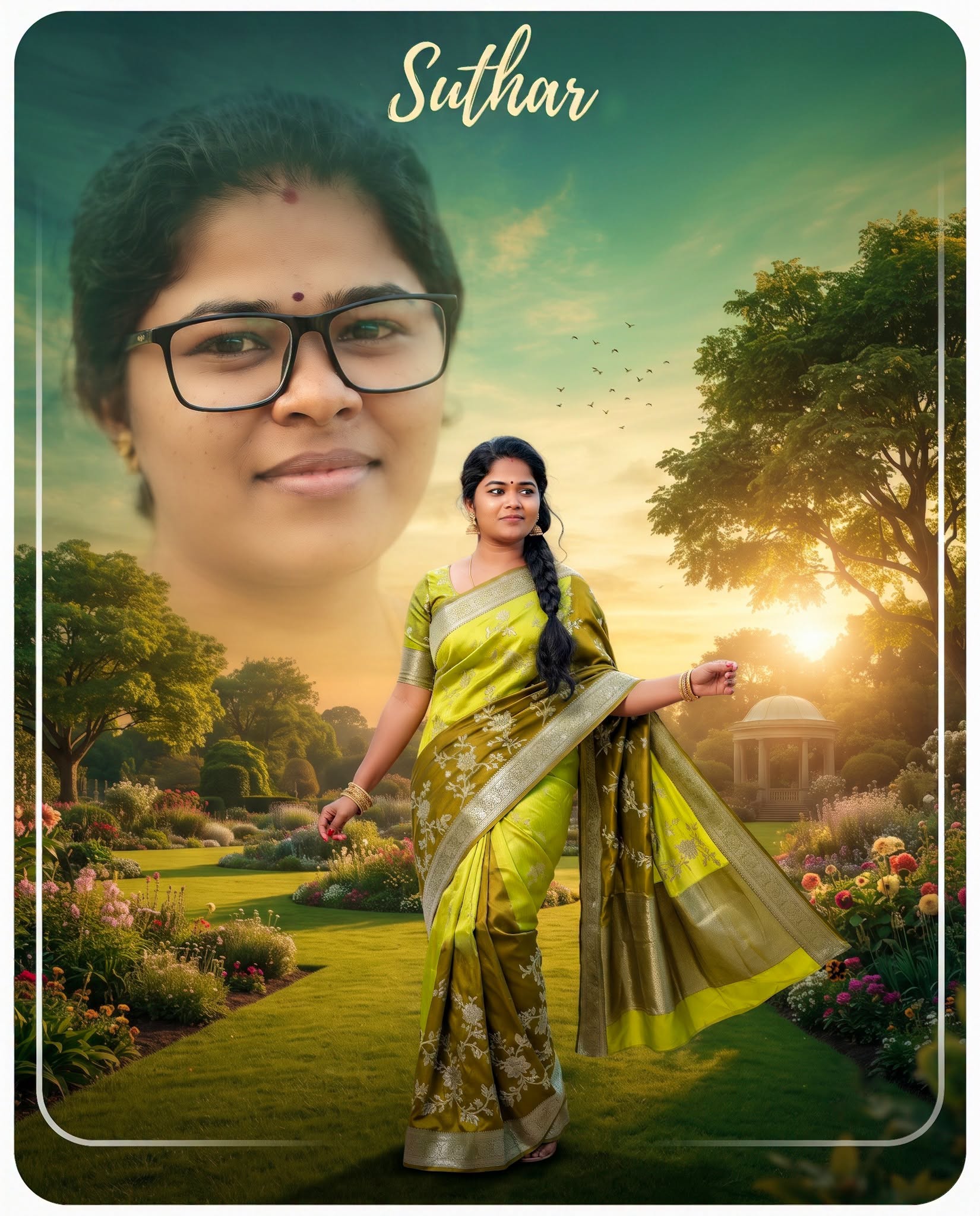 Luxury Green Silk Saree Fashion Poster
