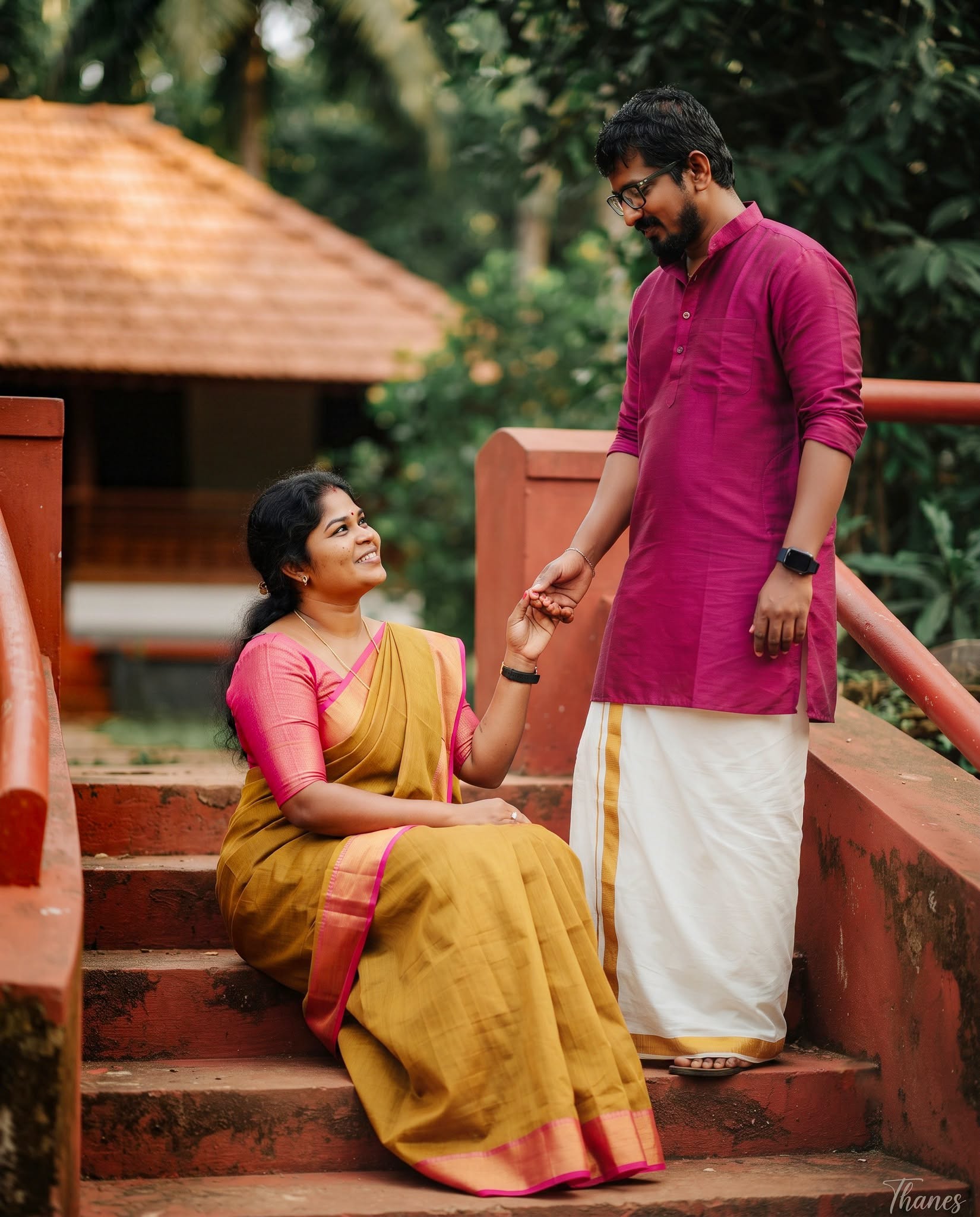Traditional Couple Stairway Portrait