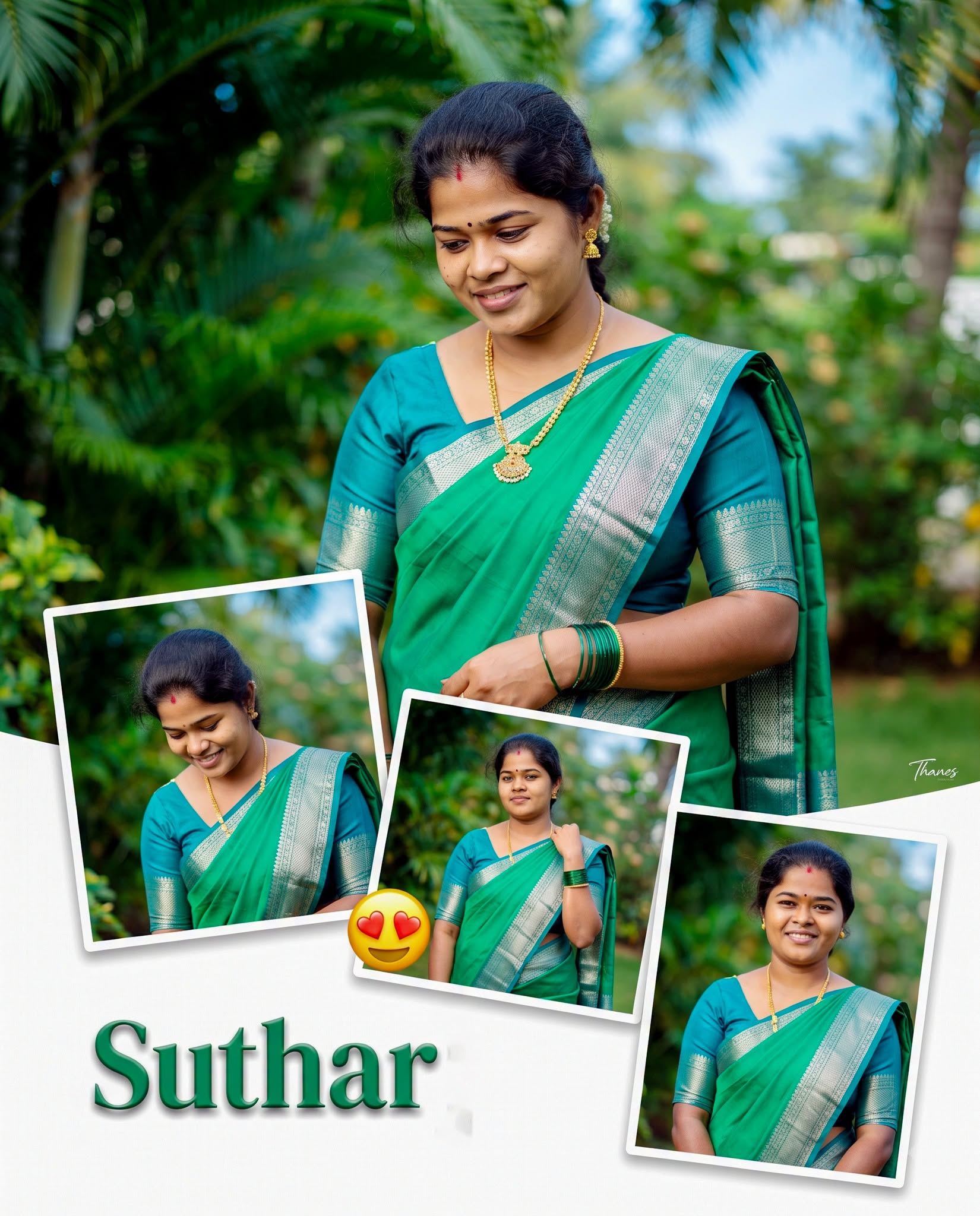 Emerald Saree Multi-Photo Collage Poster