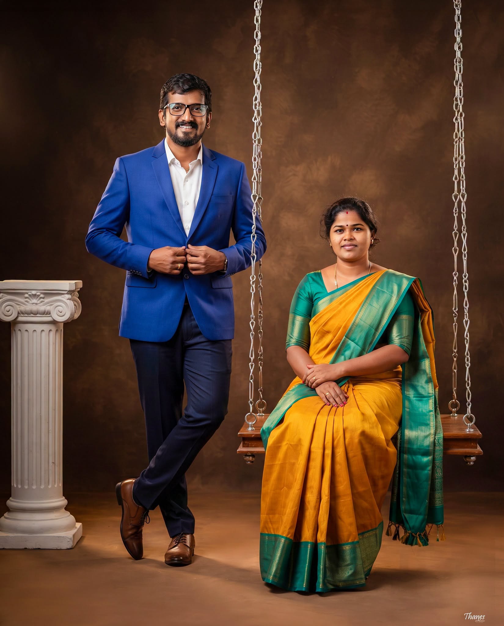 Royal Blue & Mustard Swing Couple Portrait