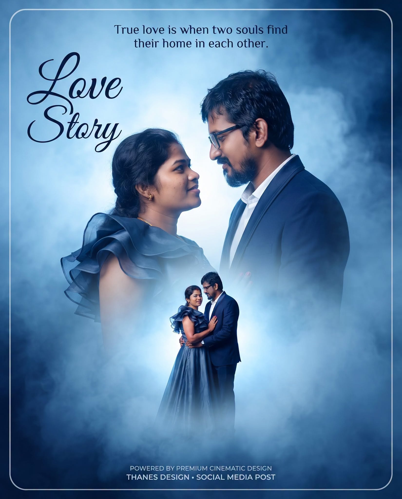 Deep Blue Romantic Love Story Poster