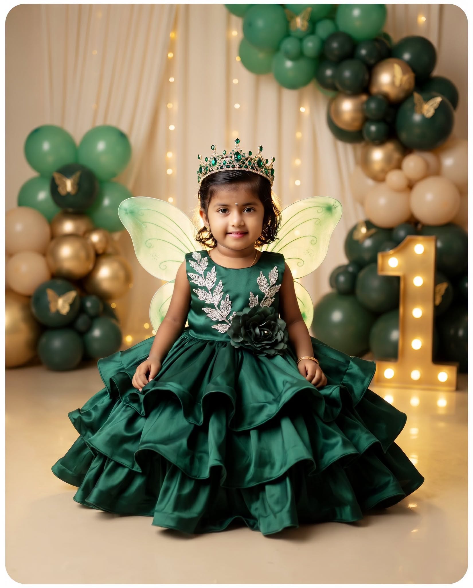 Emerald Gold Fairy 1st Birthday Portrait