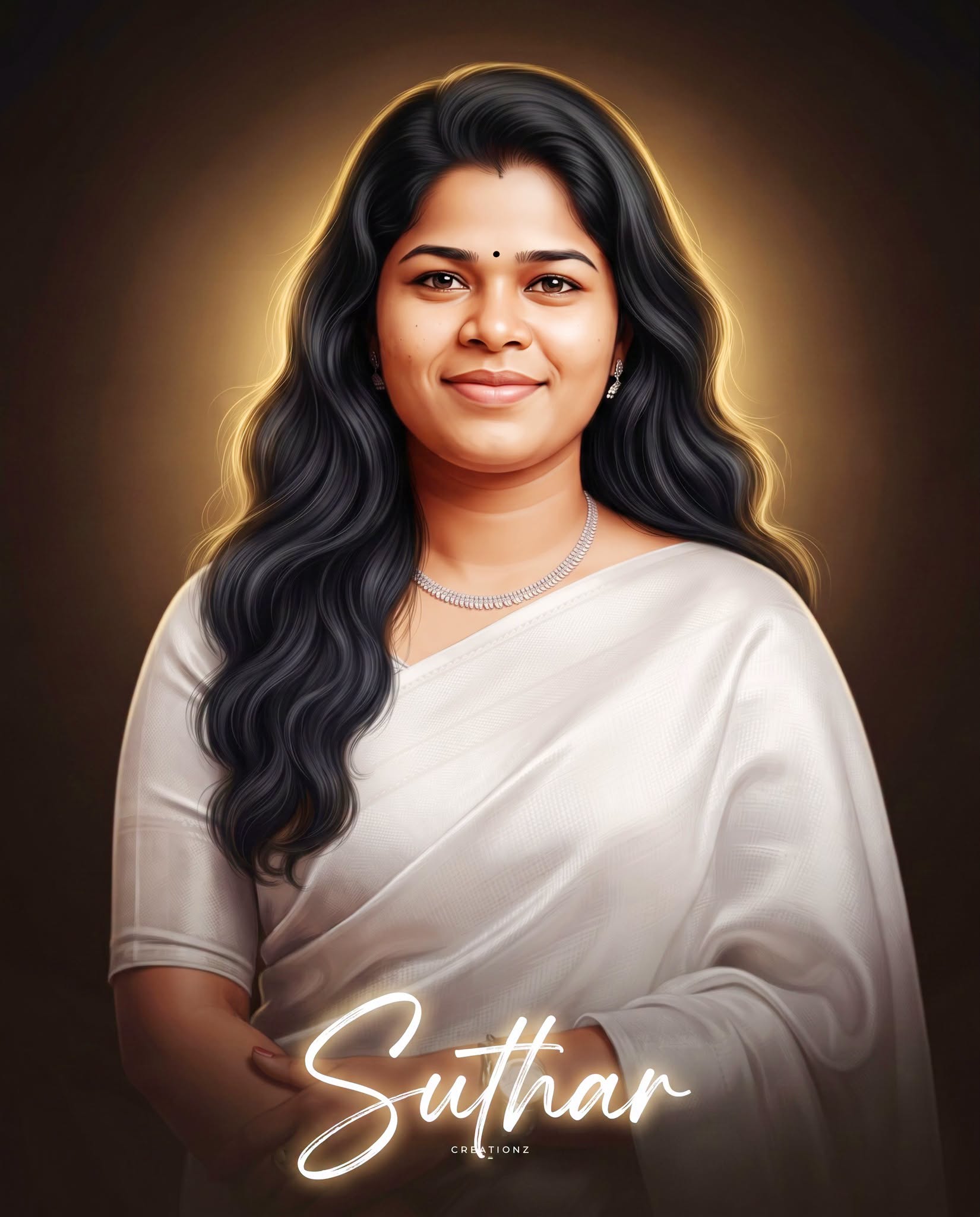 Luxury Silver Saree Digital Portrait
