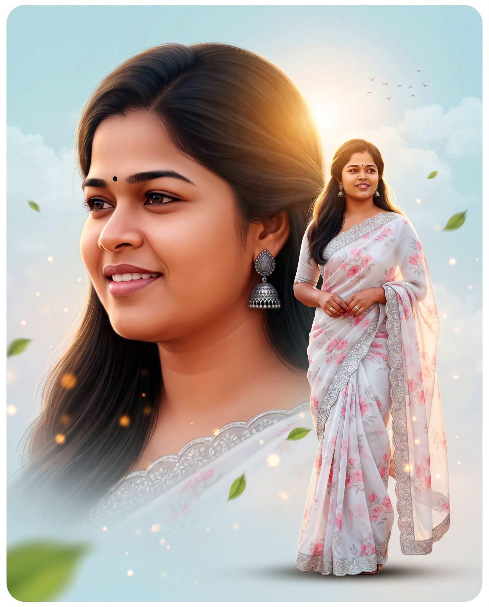 Elegant White Saree — Dreamy Cinematic Portrait