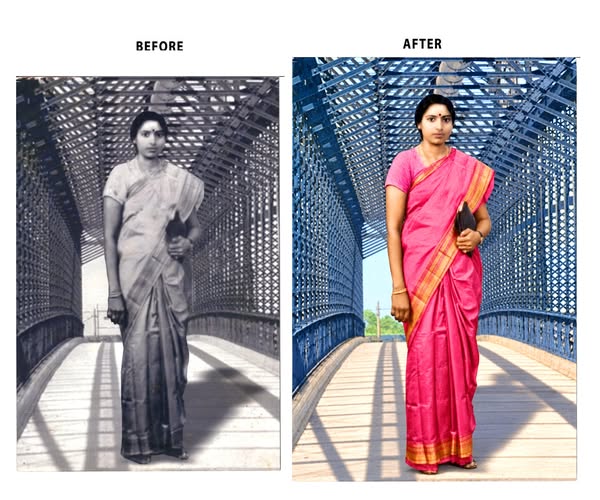 Vintage Black & White Photo — Natural Color Restoration