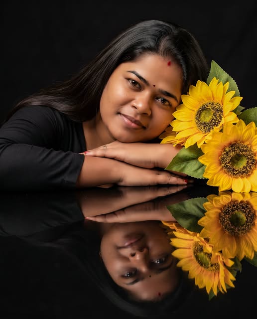 Sunflower Reflection — Elegant Black Portrait