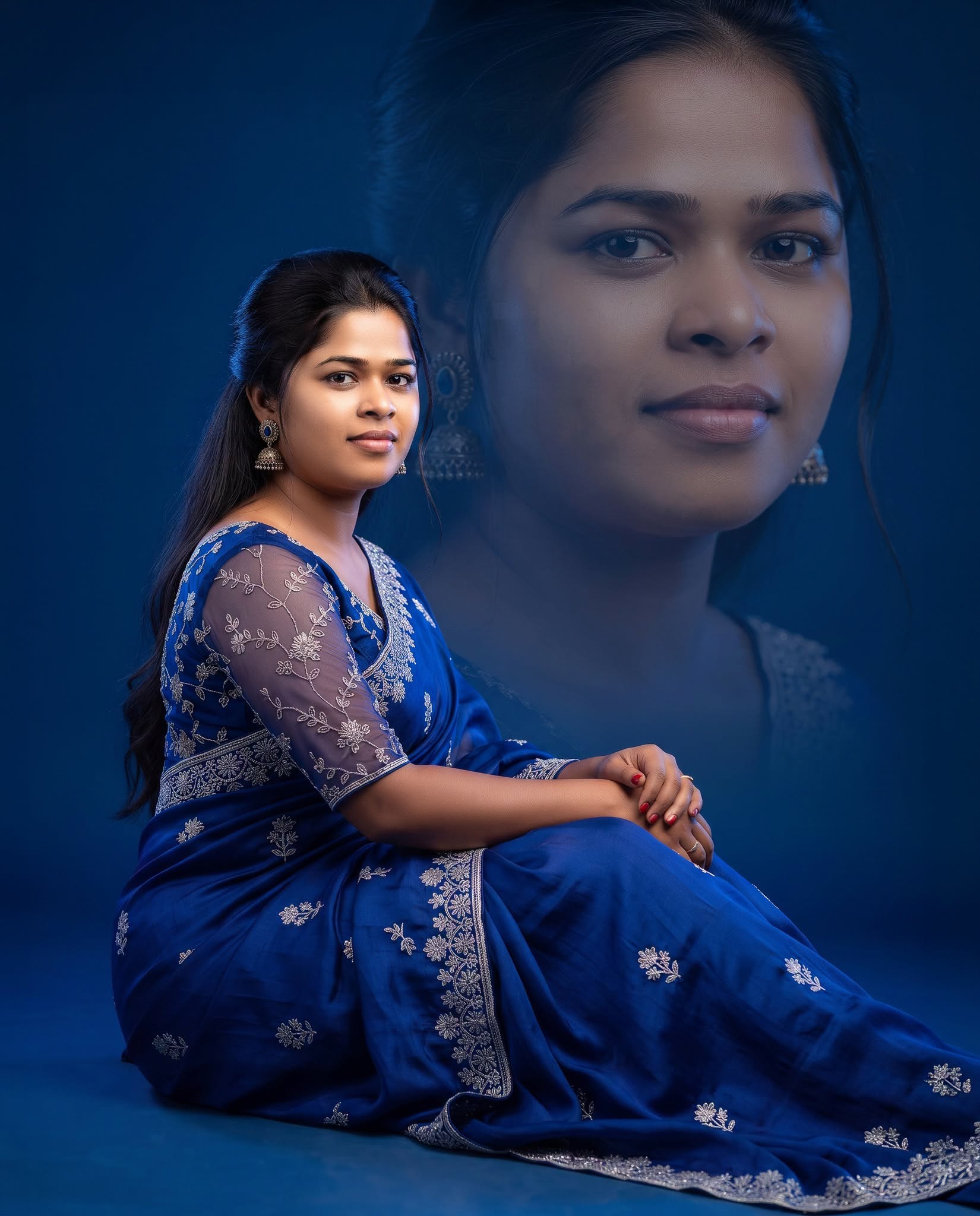 Royal Blue Saree Luxury Portrait