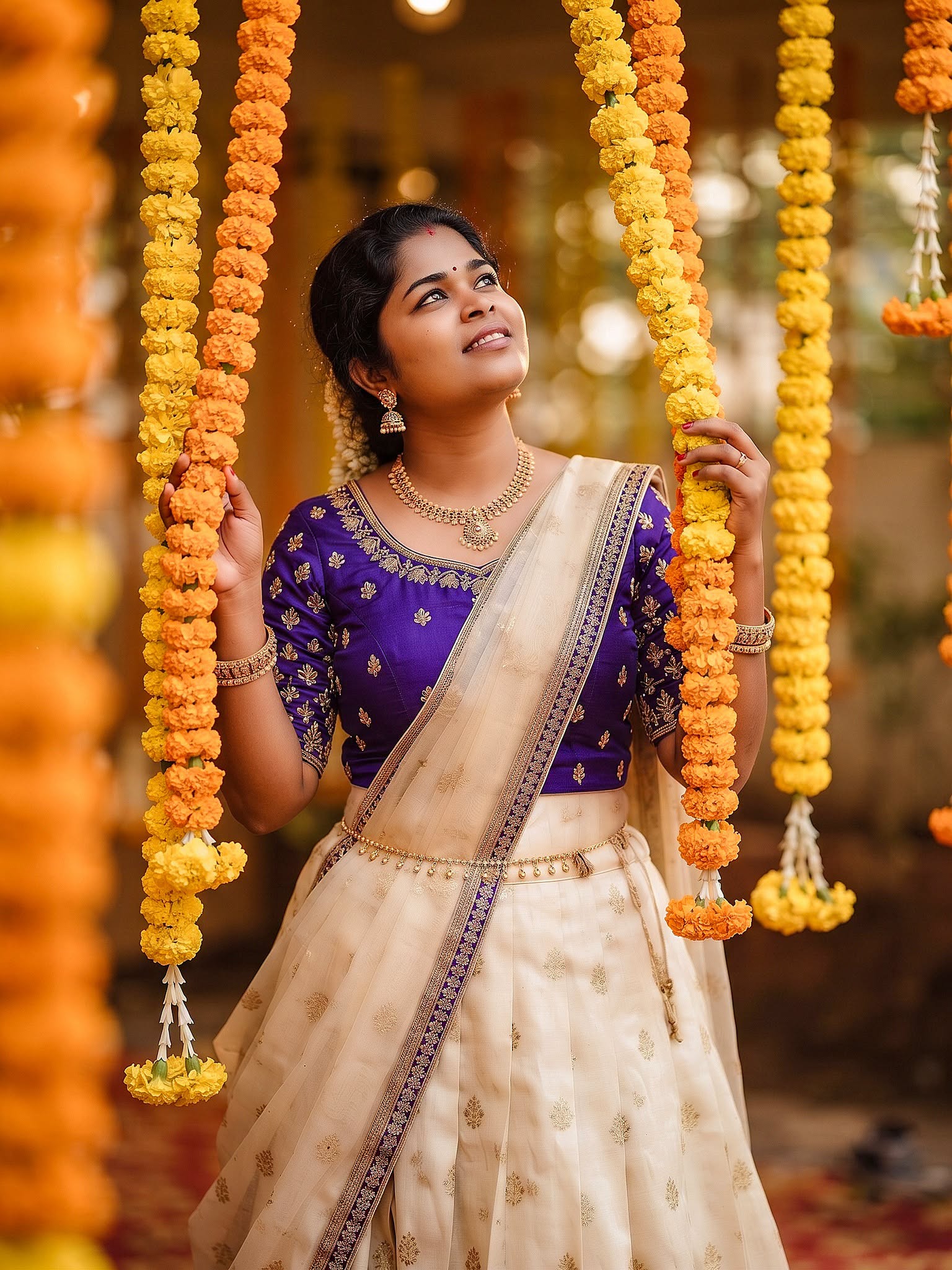Champagne Gold Saree Jasmine Portrait