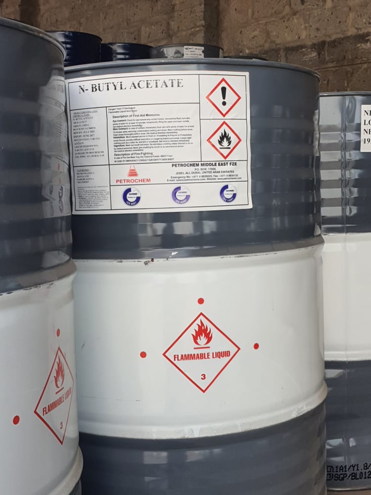 N-Butyl Acetate (Technical Grade, Liquid) in commercial industrial packaging