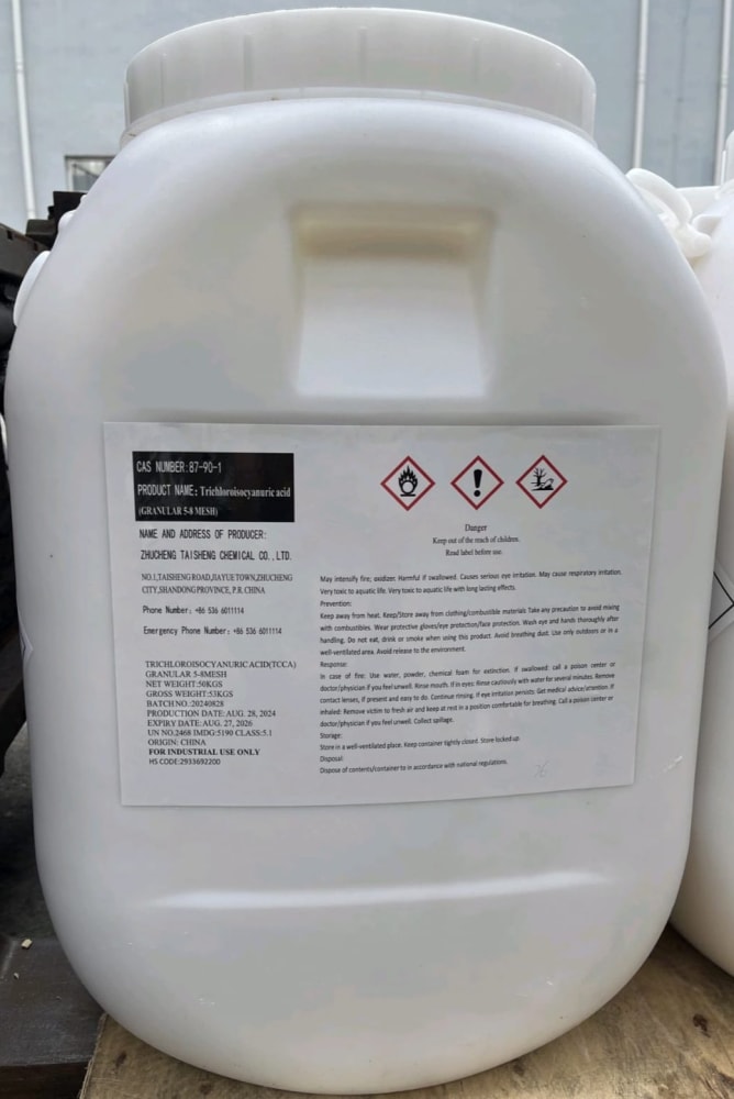 TriChlorolsocyanuric Acid(TCCA) (Technical Grade, Liquid) in commercial industrial packaging