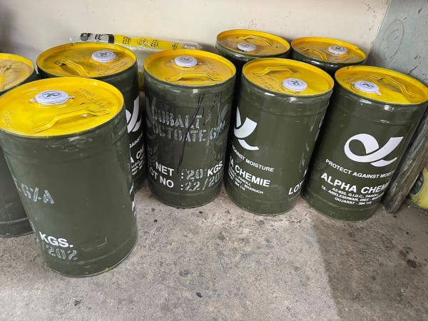 Premium Cobalt Octoate (Industrial Paint Drier Grade (10% Cobalt Metal), Deep Blue / Violet Liquid) in commercial industrial packaging