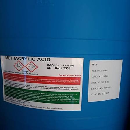 Methacrylic Acid (Technical Grade, Liquid) in commercial industrial packaging