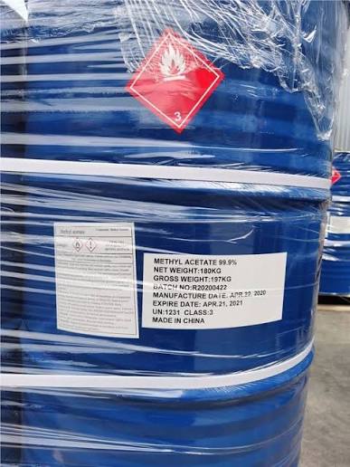 Methyl Acetate (Technical Grade, Liquid) in commercial industrial packaging
