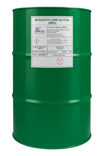 Monoethylene Glycol ( MEG ) (Coolant & Polyester Grade 99.8%, Standard Packaging) in commercial industrial packaging
