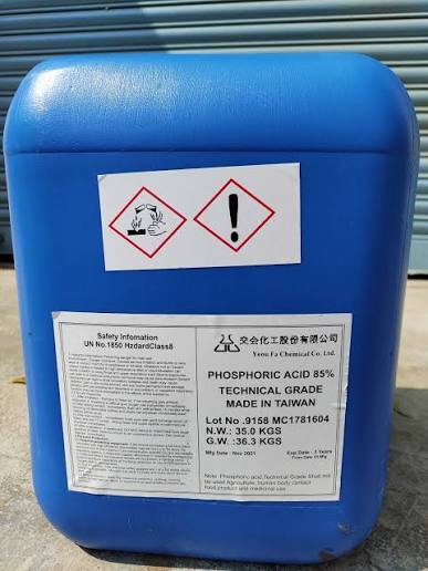 Phosphoric Acid 85% Food / Tech Grade (Rust Converter & Fertilizer Grade, Standard Packaging) in commercial industrial packaging