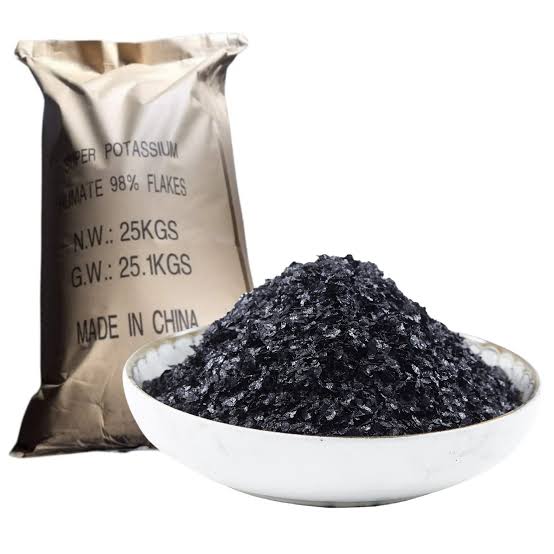 Potassium Humate (Technical Grade, Powder) in commercial industrial packaging