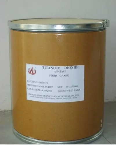 Titanium Dioxide Food grade USP23 (Technical Grade, Powder) in commercial industrial packaging