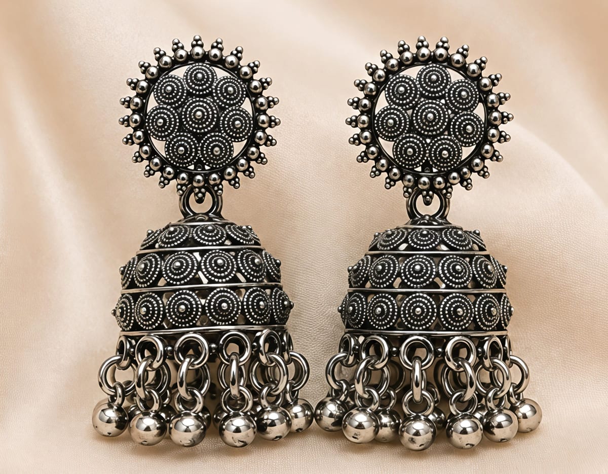 Meher Oxidised Silver Jhumka