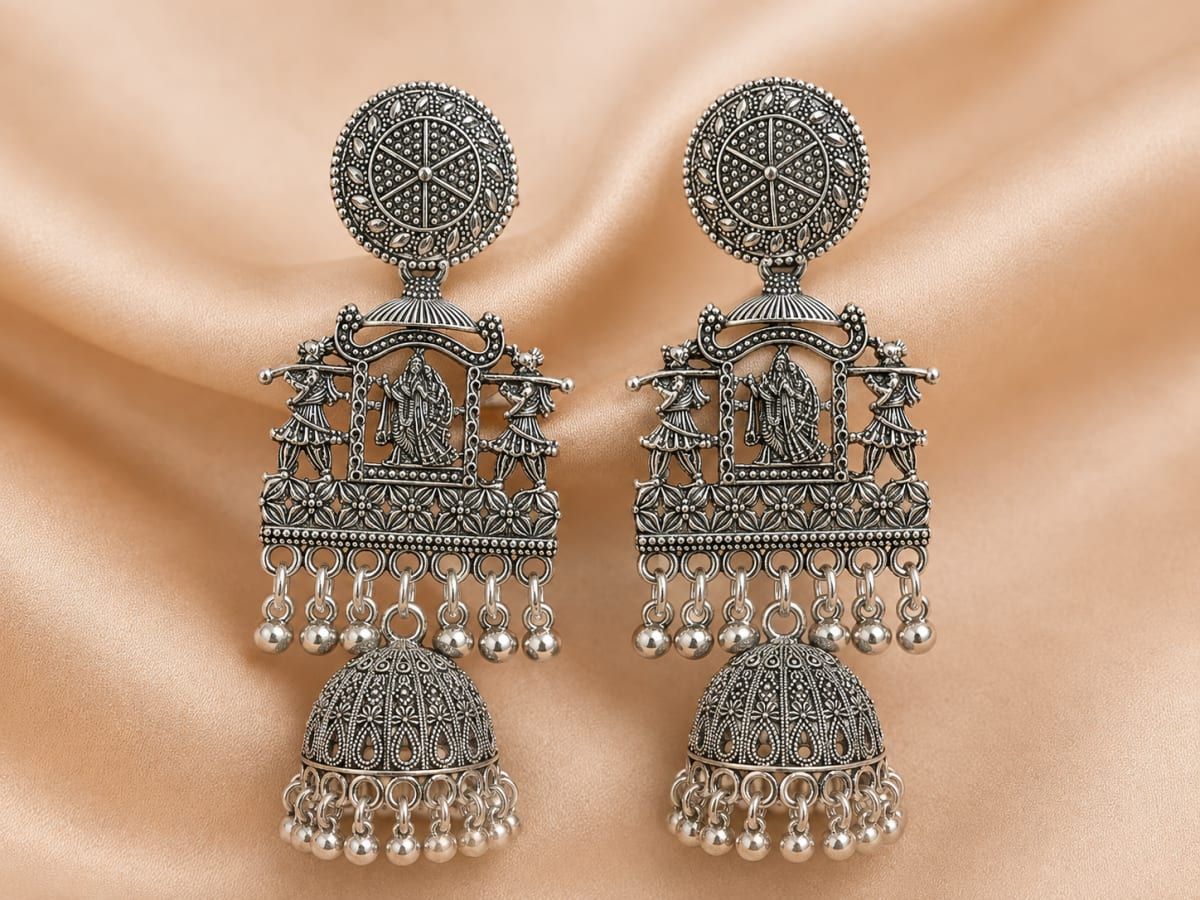 Radhe Krishna Oxidised Jhumka