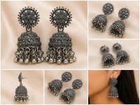 Meher Oxidised Silver Jhumka