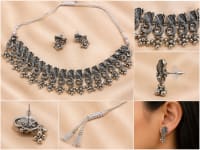 Peacock Oxidised Silver Choker Set