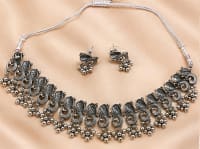 Peacock Oxidised Silver Choker Set