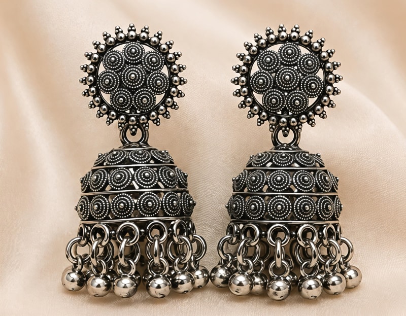 Meher Oxidised Silver Jhumka