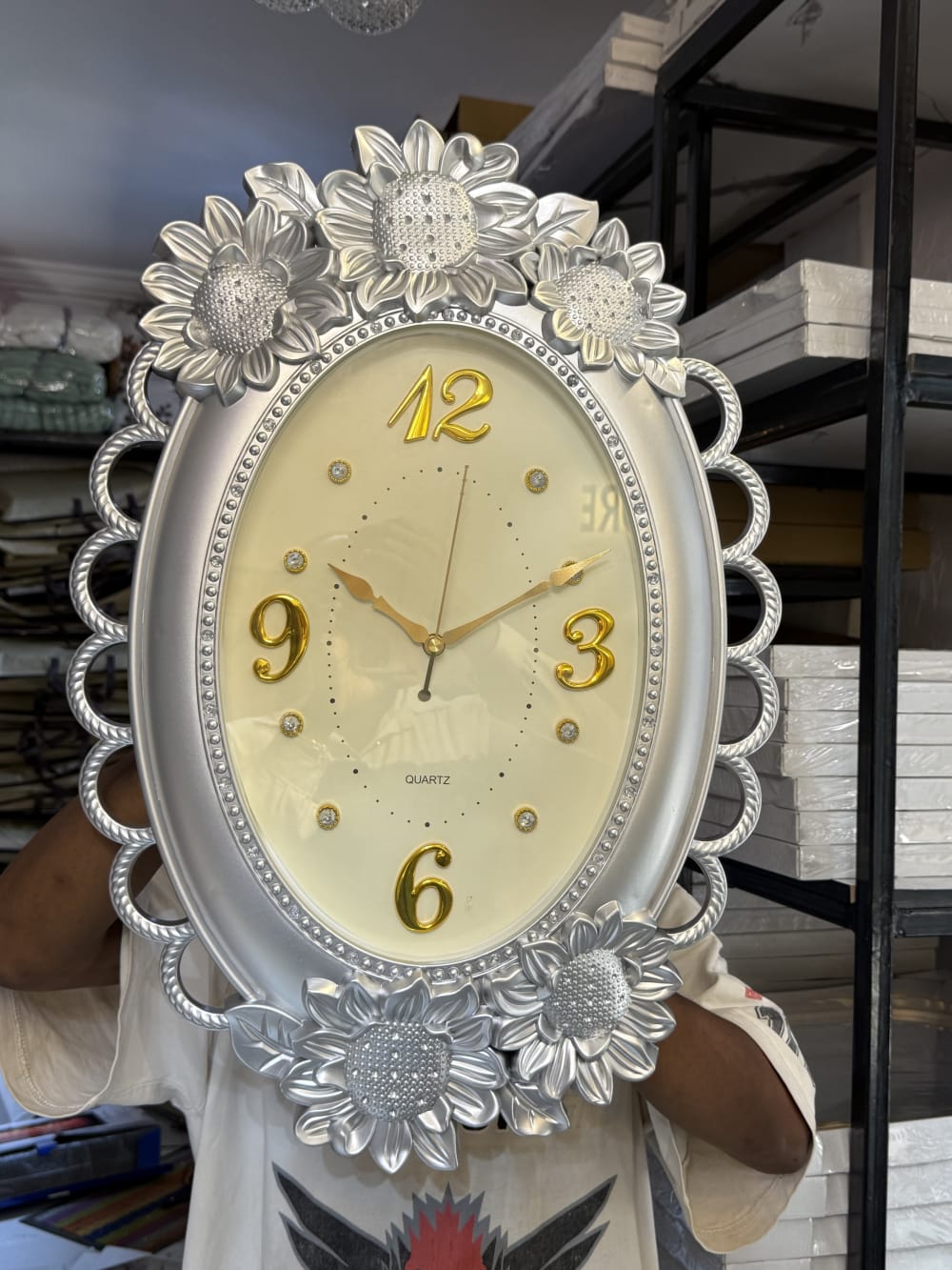 Luxury oval shape flower wall clock 