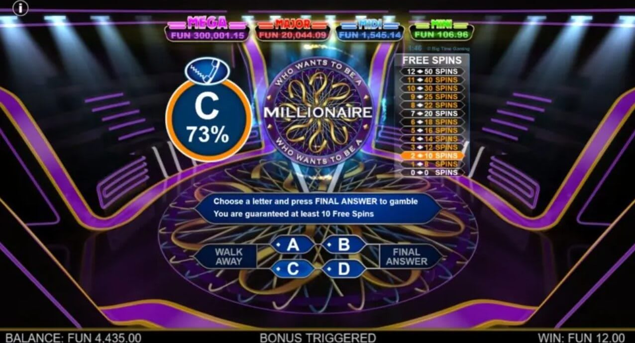 who wants to be a millionaire megapays slot free spins feature