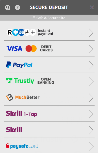 How to deposit with Muchbetter - step one