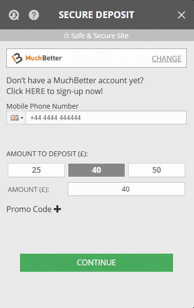 How to deposit with Muchbetter - step two