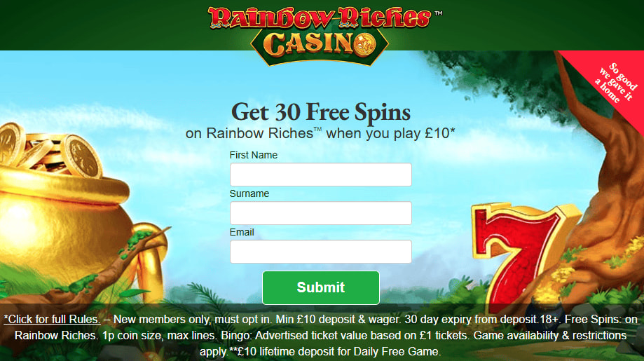 Rainbow Riches Casino login screen