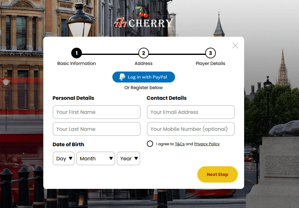 777 Cherry Casino sign up step one