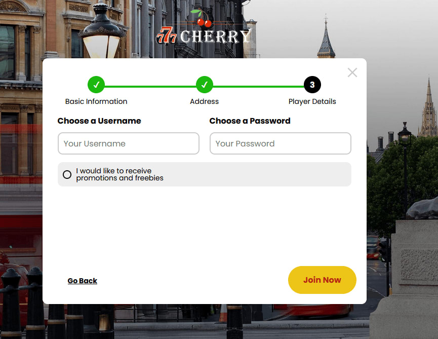 777 Cherry Casino sign up step three