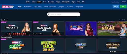 Betfred Casino navigation