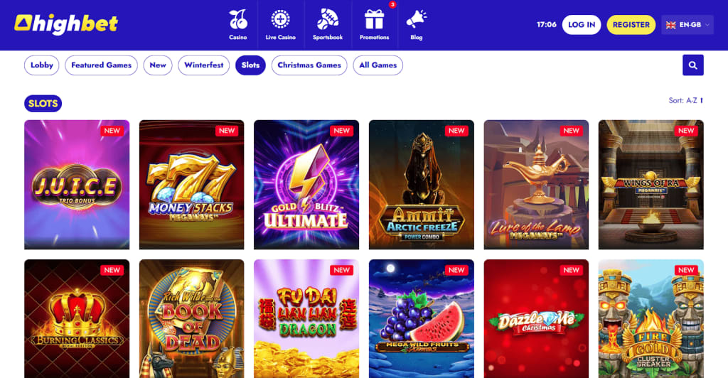 Highbet Casino navigation