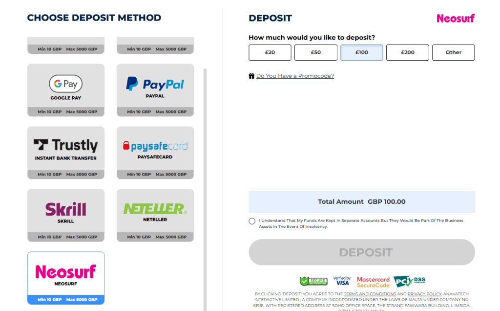 How to deposit at Neosurf casinos