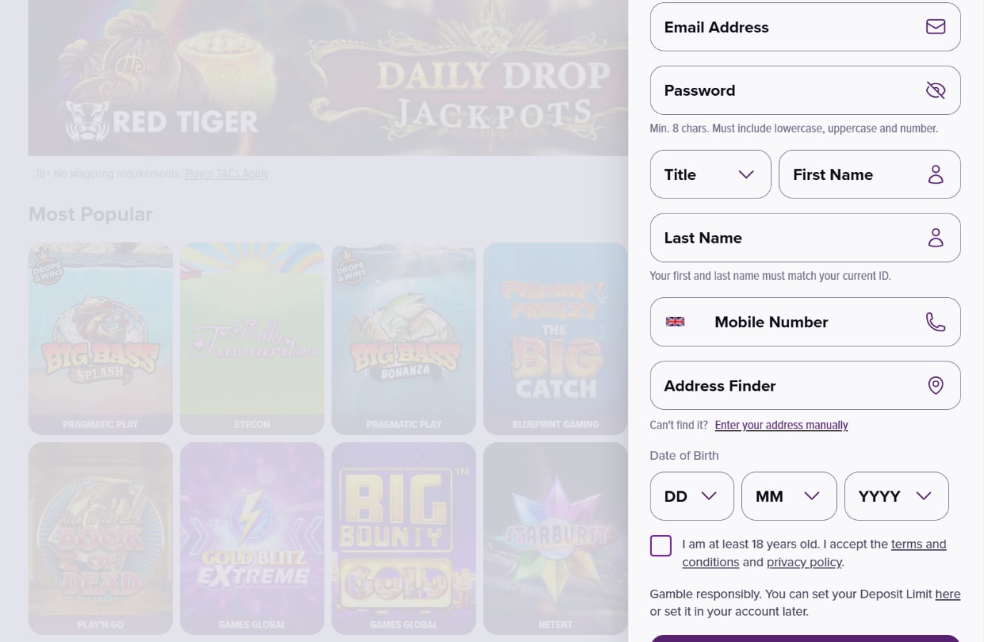 Lotto go sign up page